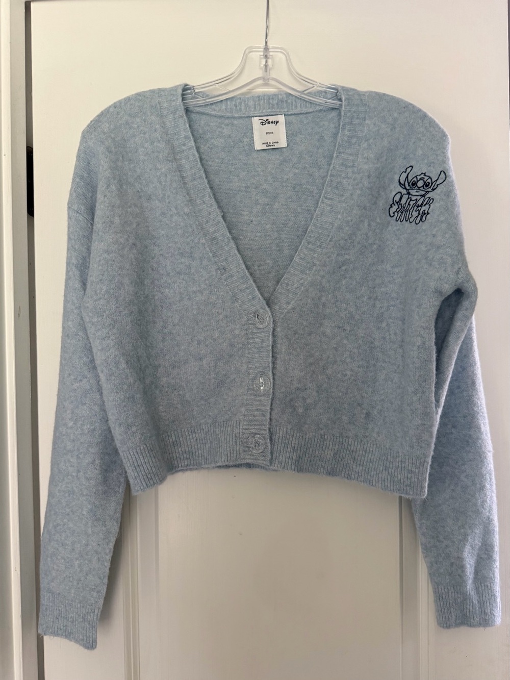 Disney / Primark Pale Blue Cropped V-Neck Cardigan with Stitch Embroidery